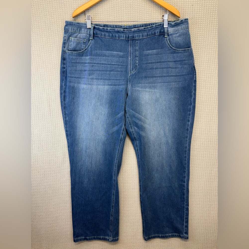 Halara Flex Women's Denim Wide Legged Jeans 2X Blue Crossover Waist Stretch